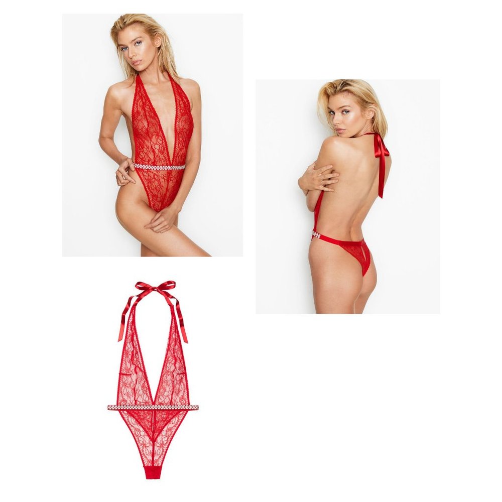 Victoria's Secret VERY SEXY Unlined Lace & Rhinestone Plunge Teddy NWT